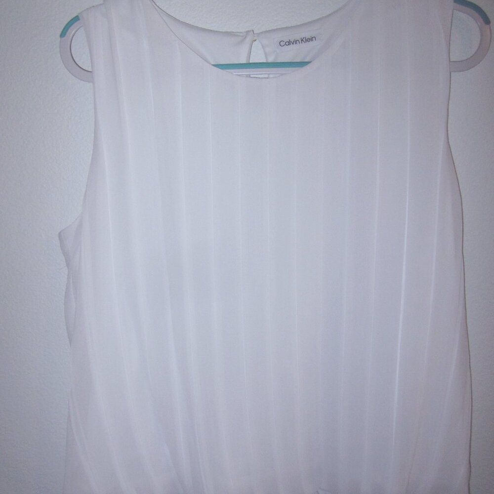 Calvin Klein White Pleated Tank Office Wear Size XL